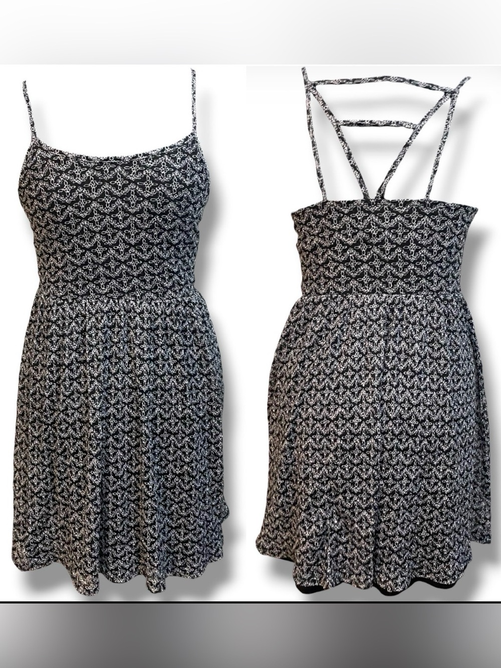 Xhilaration Black & White Printed Smocked Mini Dress